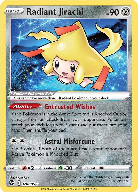 Radiant Jirachi Pokemon card from SWSH12: Silver Tempest