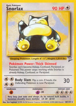 Snorlax Pokemon card from Base Set 2
