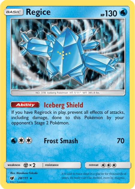 Regice Pokemon card from SM - Crimson Invasion