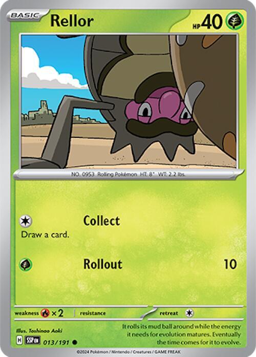 Rellor Pokemon card from SV08: Surging Sparks