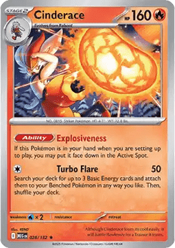 Cinderace Pokemon card from Mega Evolution