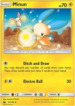 Minun Pokemon card from Celestial Storm