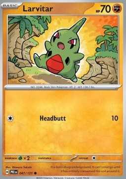 Larvitar Pokemon card from Prismatic Evolutions