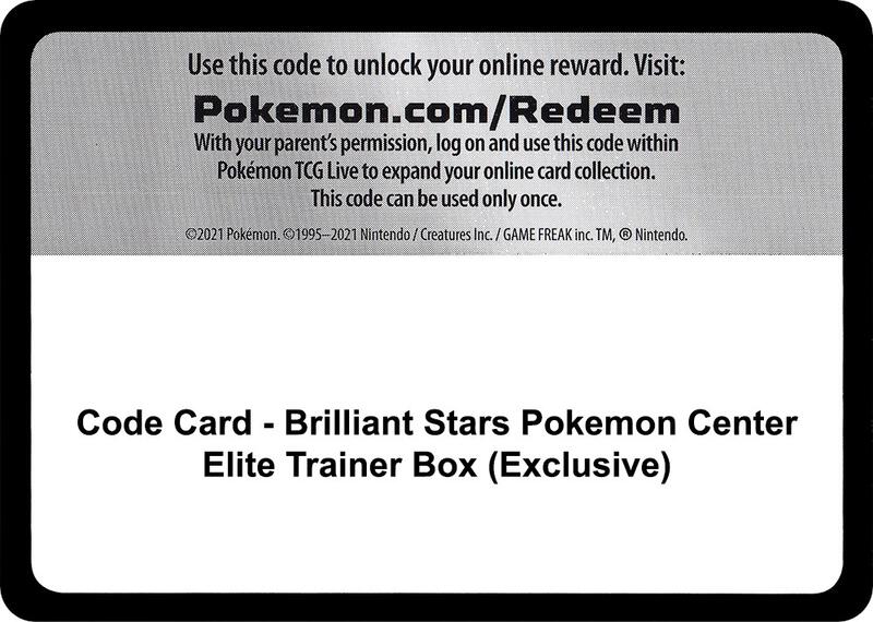 Code Card - Brilliant Stars Pokemon Center Elite Trainer Box (Exclusive) Pokemon card from SWSH09: Brilliant