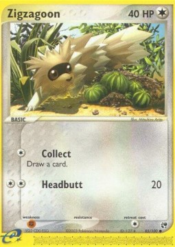 Zigzagoon Pokemon card from EX Sandstorm