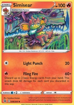 Simisear Pokemon card from Fusion Strike