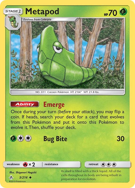 Metapod Pokemon card from SM - Unbroken Bonds