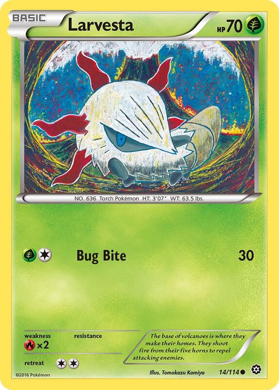 Larvesta Pokemon card from XY - Steam Siege