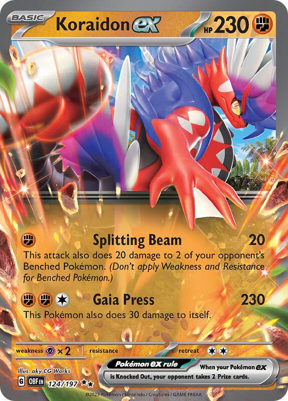 Koraidon ex Pokemon card from SV03: Obsidian Flames