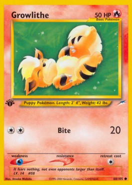 Growlithe Pokemon card from Neo Destiny
