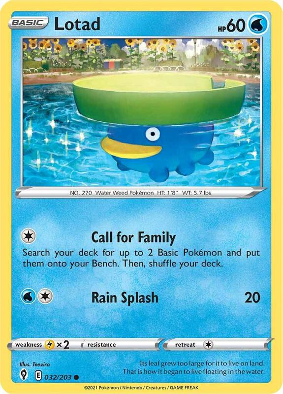 Lotad Pokemon card from SWSH07: Evolving Skies