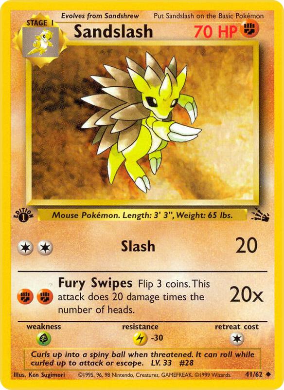 Sandslash Pokemon card from Fossil