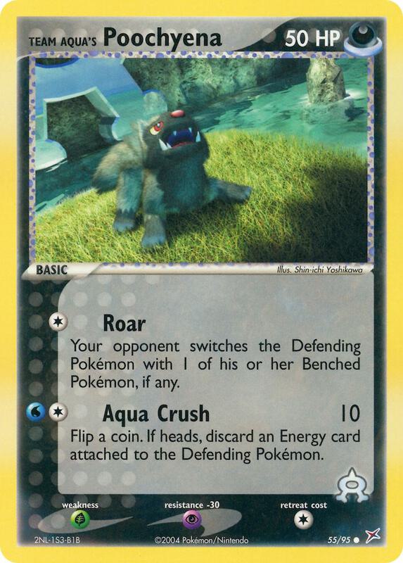 Team Aqua's Poochyena Pokemon card from Team Magma vs Team Aqua