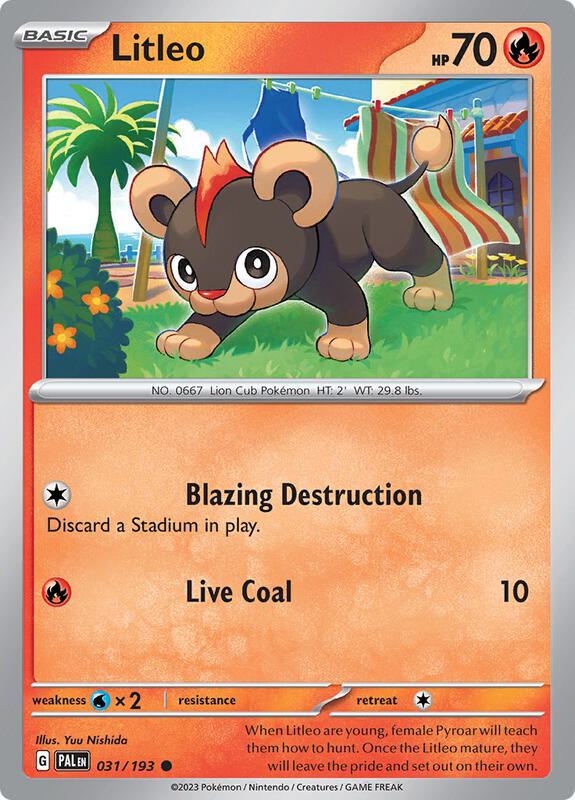 Litleo Pokemon card from SV02: Paldea Evolved