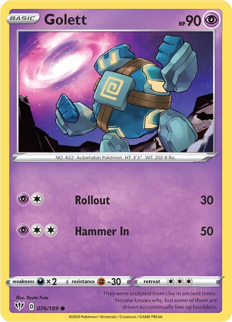 Golett Pokemon card from SWSH03: Darkness Ablaze