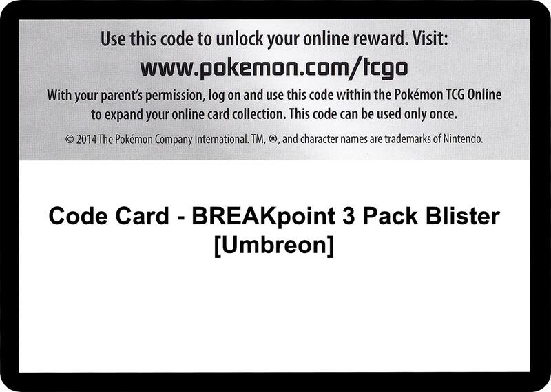 Code Card - BREAKpoint 3 Pack Blister [Umbreon] Pokemon card from XY - BREAKpoint