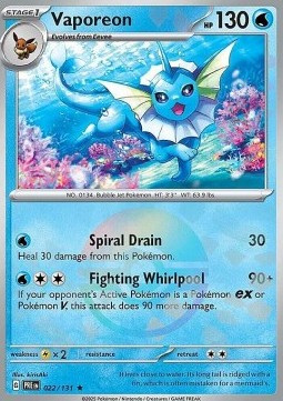 Vaporeon Pokemon card from Prismatic Evolutions Additionals