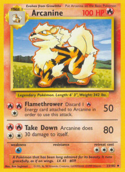 Arcanine Pokemon card from Base Set