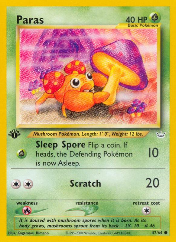 Paras Pokemon card from Neo Revelation