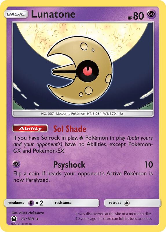 Lunatone Pokemon card from SM - Celestial Storm