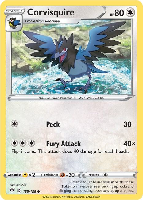 Corvisquire Pokemon card from SWSH03: Darkness Ablaze
