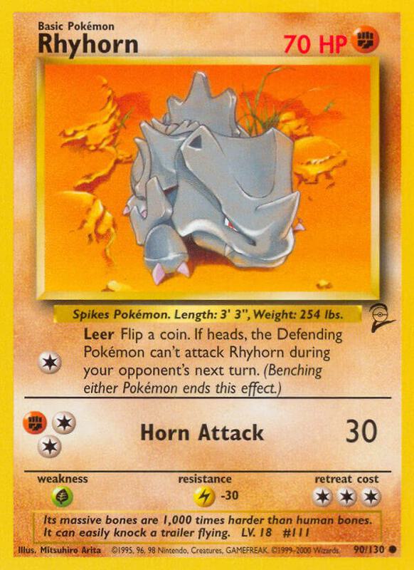 Rhyhorn Pokemon card from Base Set 2