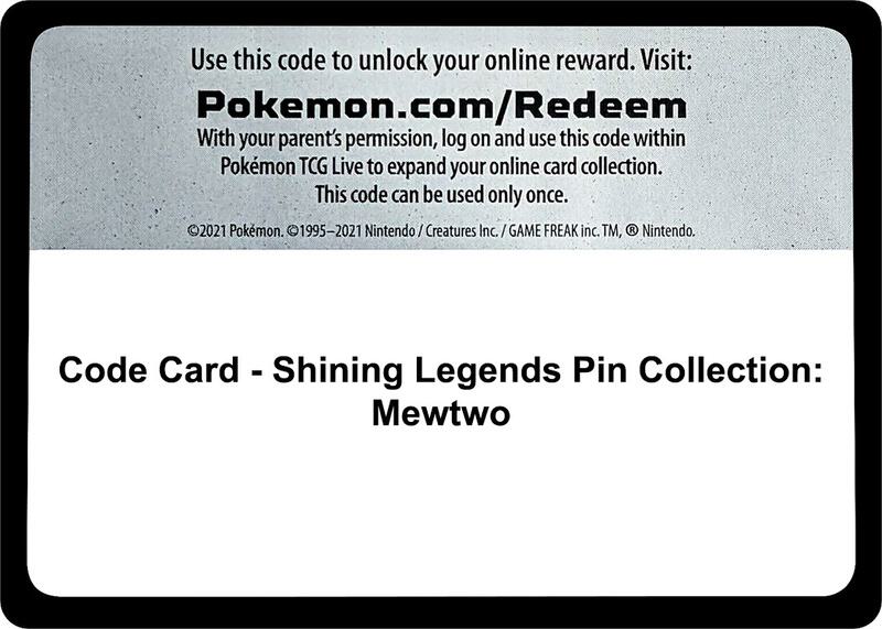 Code Card - Shining Legends Pin Collection: Mewtwo Pokemon card from Shining Legends