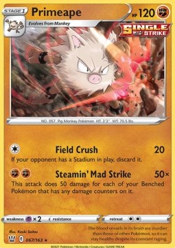 Primeape Pokemon card from Battle Styles
