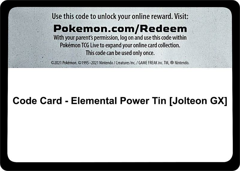Code Card - Elemental Power Tin [Jolteon GX] Pokemon card from TCG: Tempest