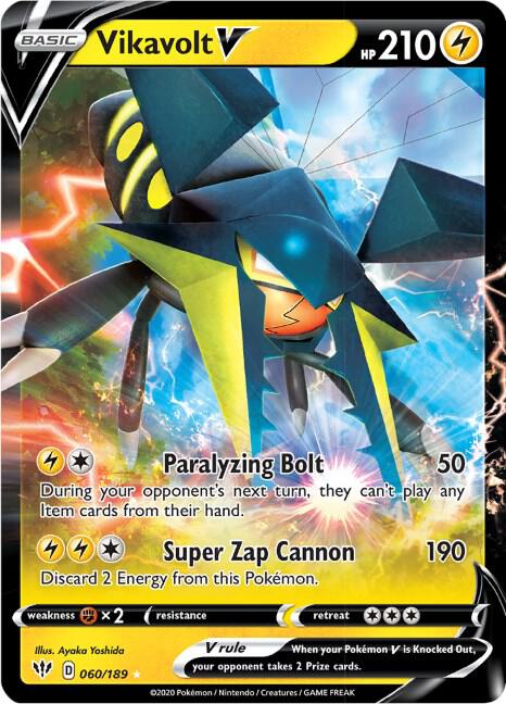 Vikavolt V Pokemon card from SWSH03: Darkness Ablaze