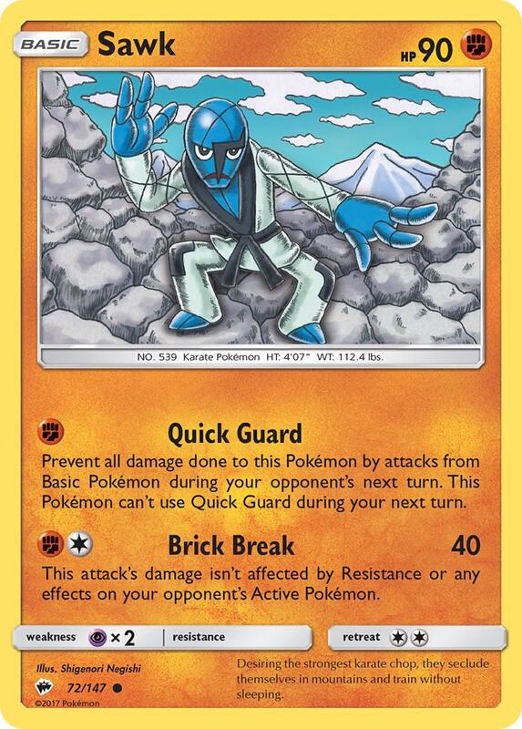 Sawk Pokemon card from SM - Burning Shadows