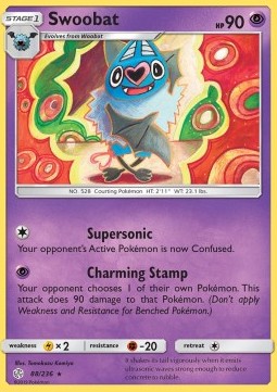 Swoobat Pokemon card from Cosmic Eclipse