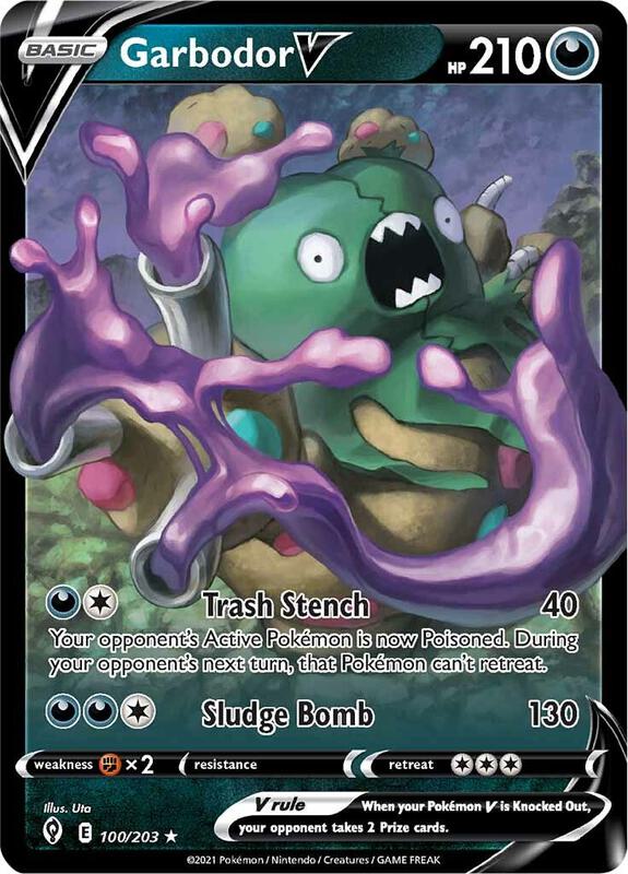 Garbodor V Pokemon card from SWSH07: Evolving Skies