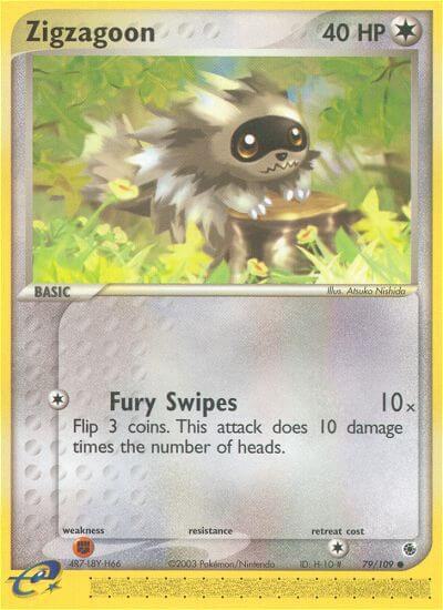 Zigzagoon Pokemon card from Ruby and Sapphire