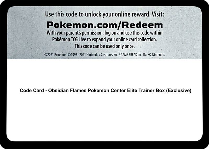Code Card - Obsidian Flames Pokemon Center Elite Trainer Box (Exclusive)