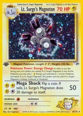 Lt. Surge's Magneton Pokemon card from Gym Heroes