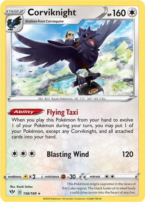 Corviknight Pokemon card from SWSH03: Darkness Ablaze