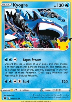 Kyogre Pokemon card from Celebrations
