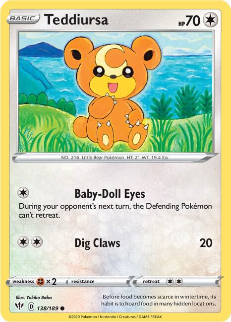 Teddiursa Pokemon card from SWSH03: Darkness Ablaze