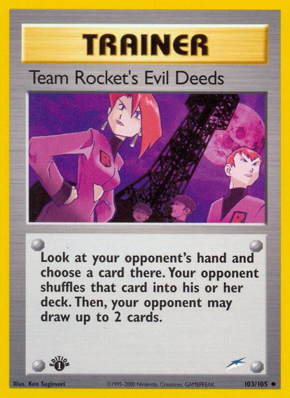 Team Rocket's Evil Deeds Pokemon card from Neo Destiny
