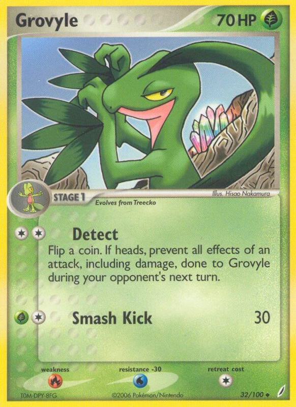 Grovyle Pokemon card from Crystal Guardians