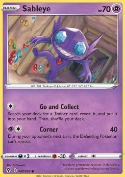 Sableye Pokemon card from Evolving Skies