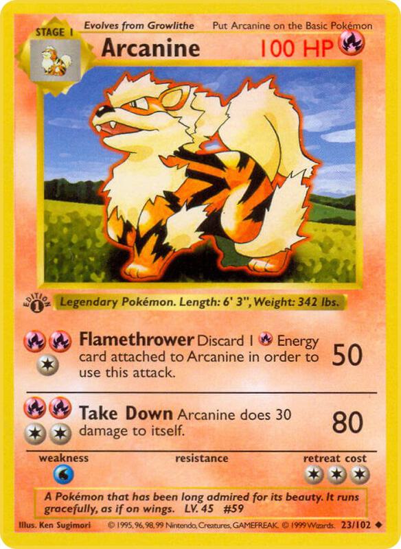 Arcanine Pokemon card from Base Set (Shadowless)