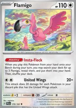 Flamigo Pokemon card from Paldea Evolved