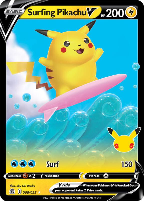 Surfing Pikachu V Pokemon card from Celebrations