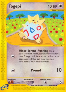 Togepi Pokemon card from Aquapolis