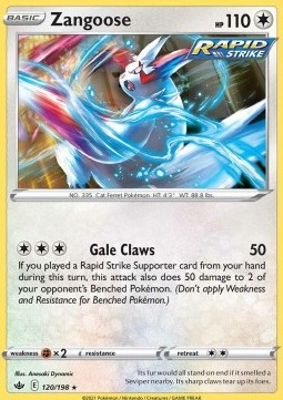 Zangoose Pokemon card from Chilling Reign