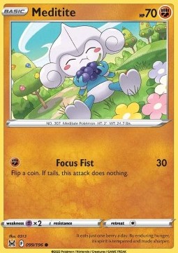 Meditite Pokemon card from Lost Origin