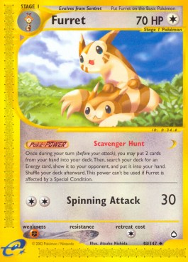 Furret Pokemon card from Aquapolis