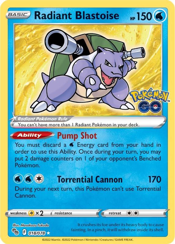 Radiant Blastoise Pokemon card from Pokemon GO